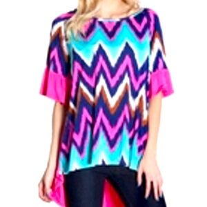 VOLL Boutique Top Bell Sleeve Chevron Tunic Scoop Neck Medium